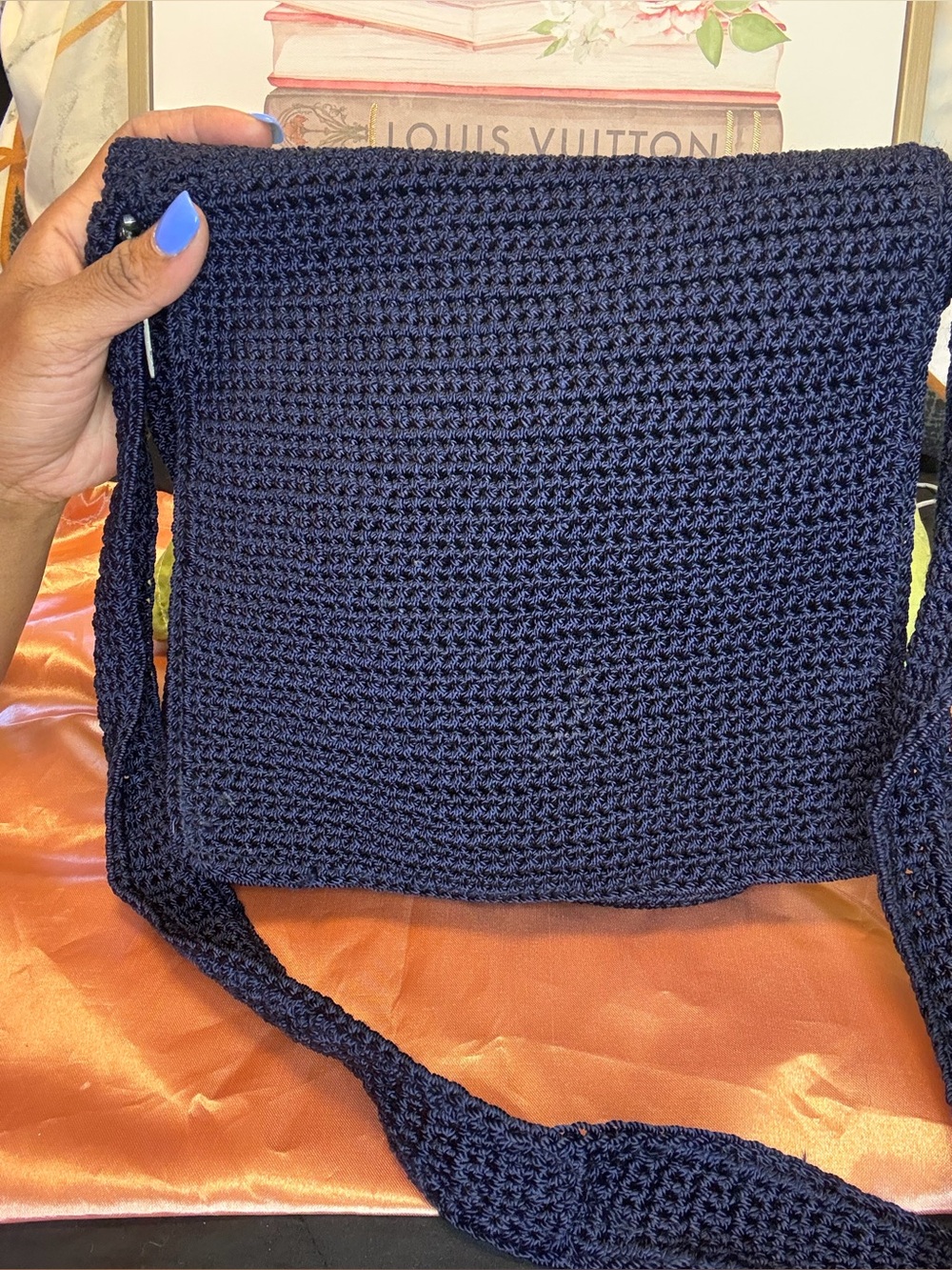 The Sak Navy Blue Crochet Knit Crossbody Shoulder Bag